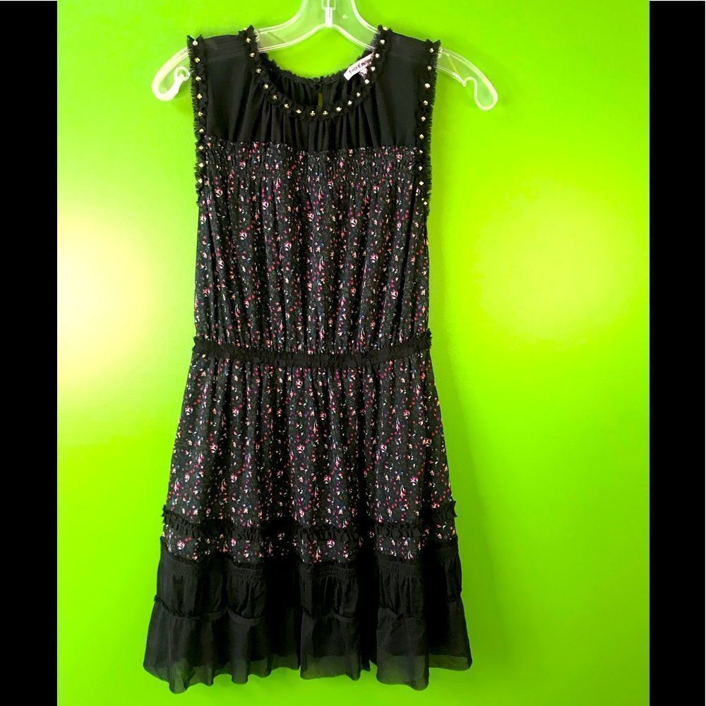 JUICY COUTURE black midi dress with mini rose print and stud detail